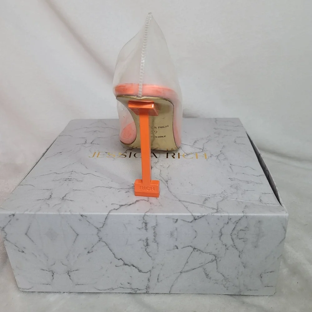 Jessica Rich Punk Cinderella Orange Pump Heel Clubwear Size 10 EU 41  Clear PVC